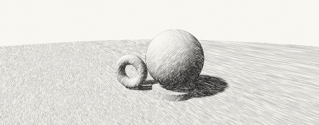 Pencil strokes on a curved sculpture