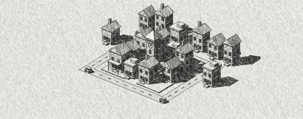 An extended pencil city with roads and cars